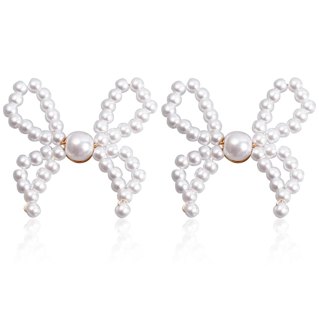 Cross-Border Jewelry, Retro Imitation Pearl Bow Floral Hand-Woven Earrings Internet Celebrities Popular Earrings Women