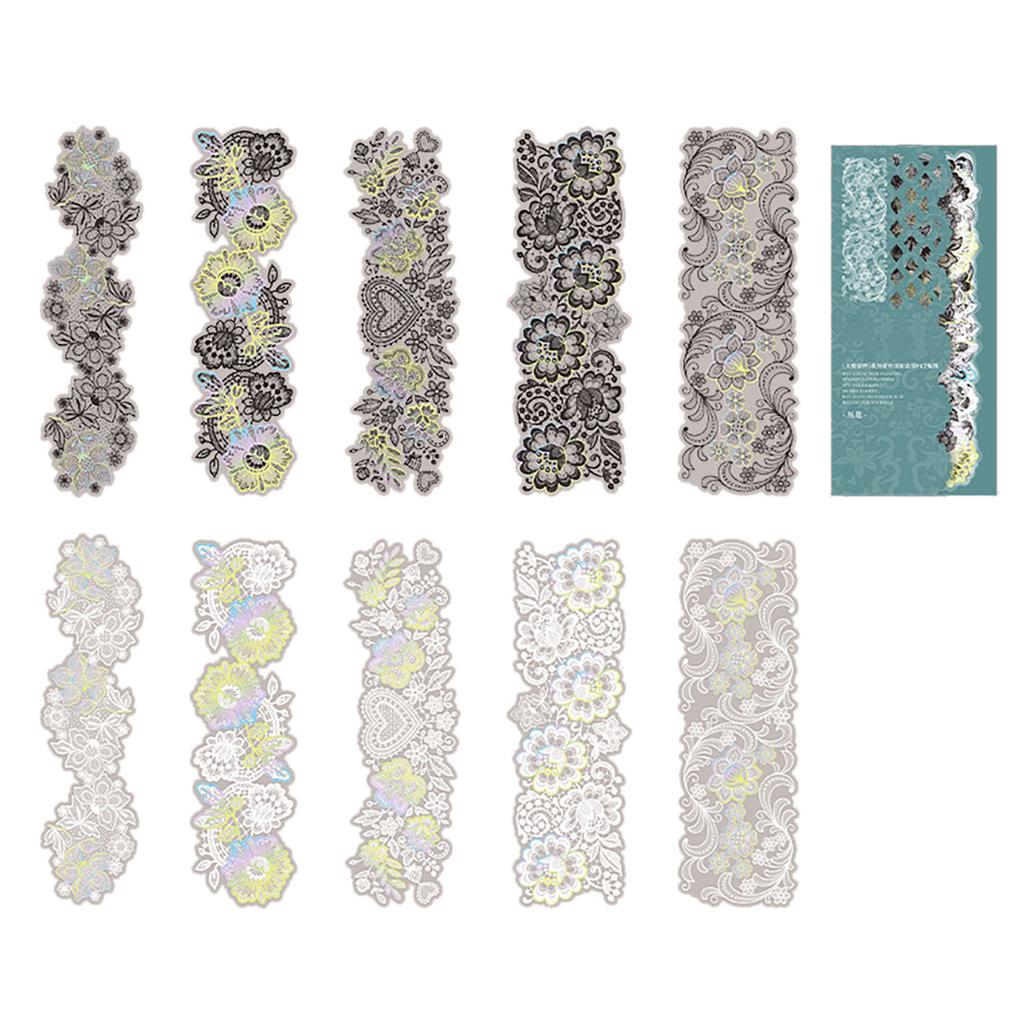 10PCS Natural Vintage Sticker Lace Aesthetic Stamping Decorative Sticker for Scrapbook Journal Album Notebook Flower