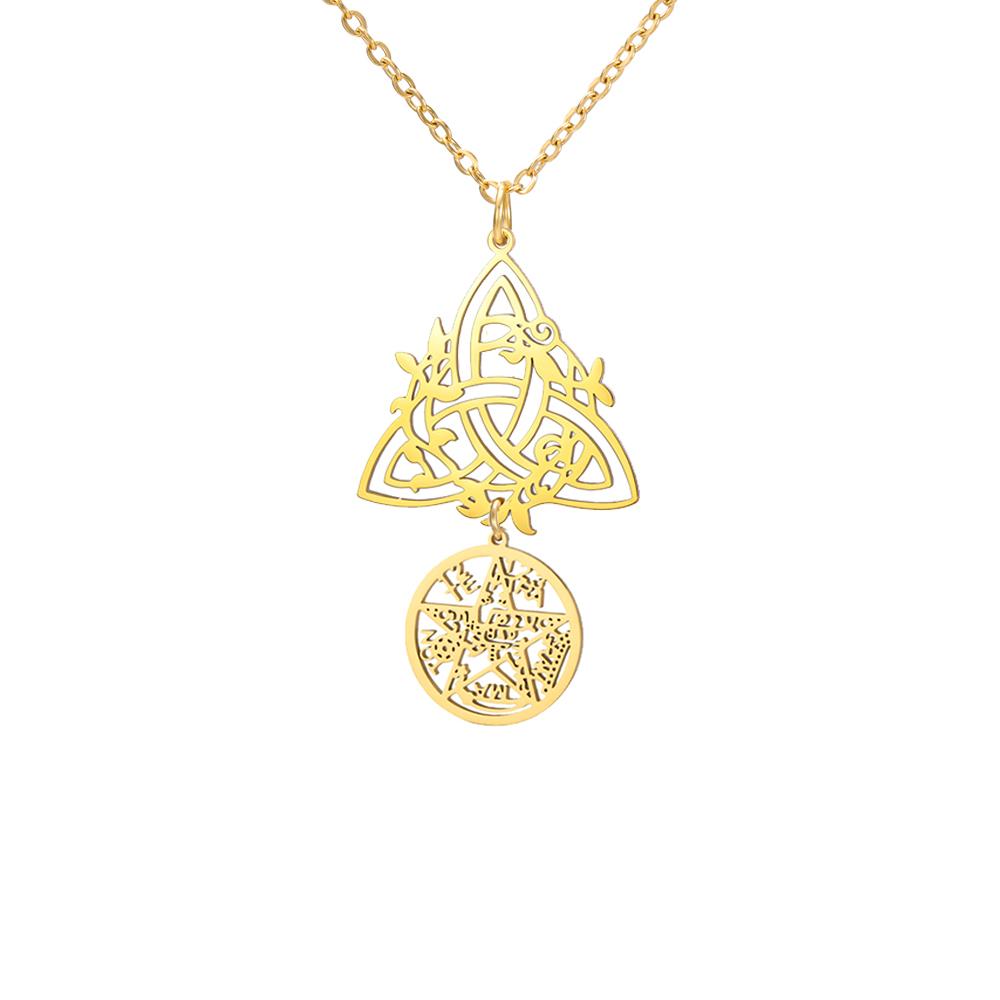Collar Doble Amuleto Protección Nudo de Bruja Pentagrama Tetragrammaton Acero Inoxidable Joyería de Protección Venta al por Mayor