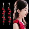 European and American purple diamond-encrusted rose flower ethnic style female simple long fringed rhinestone earrings