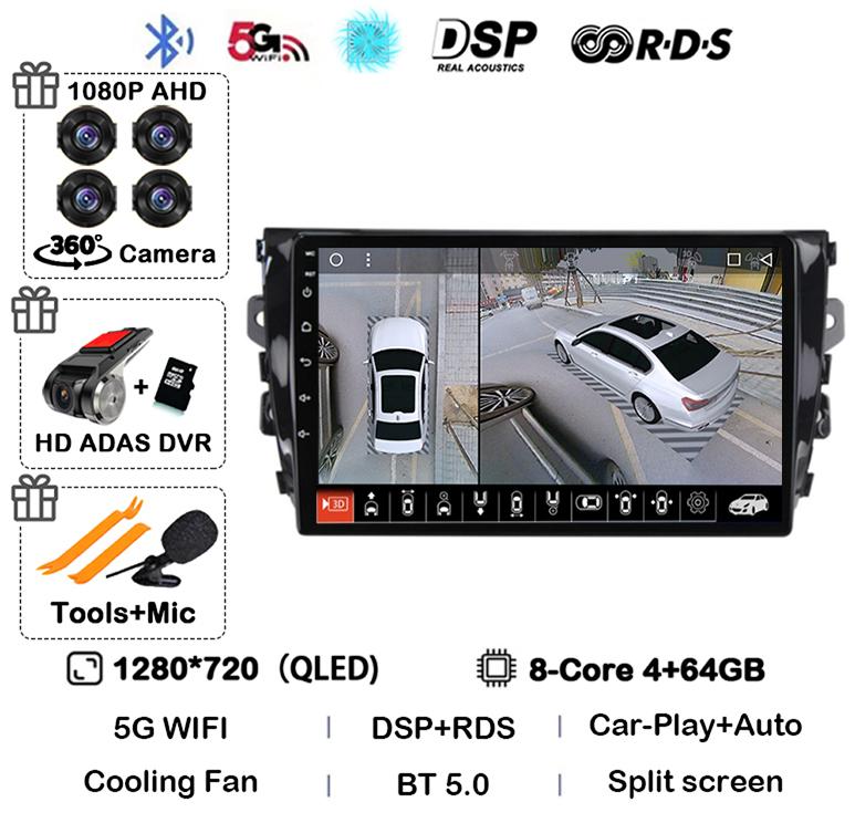 Android 14 Carplay Auto 4G WIFI For Zotye T600 2014-2019 Car Radio Multimedia Video Player Navigation Stereo GPS 360 Camera QLED