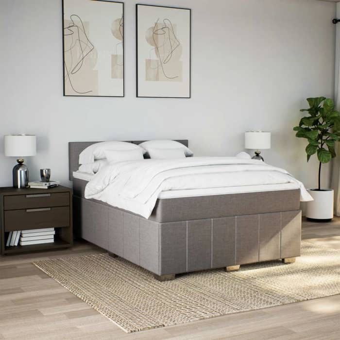 VidaXL Slatted Bed Base with Mattress Taupe 160x200 Cm Fabric 3287116