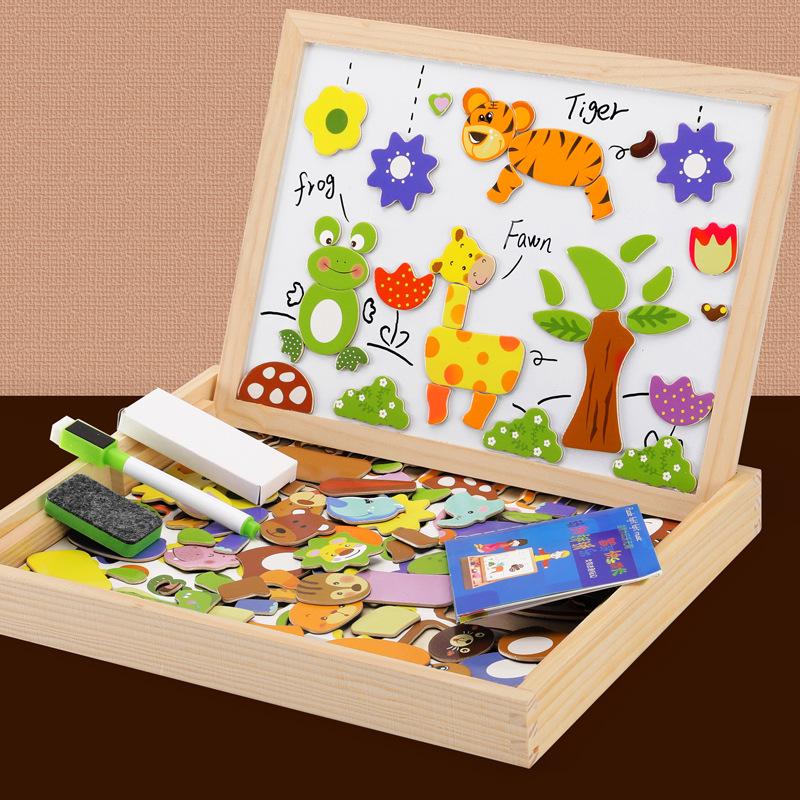 Wooden Animal Zodiac Magnetic Puzzle & Drawing Board for Kids