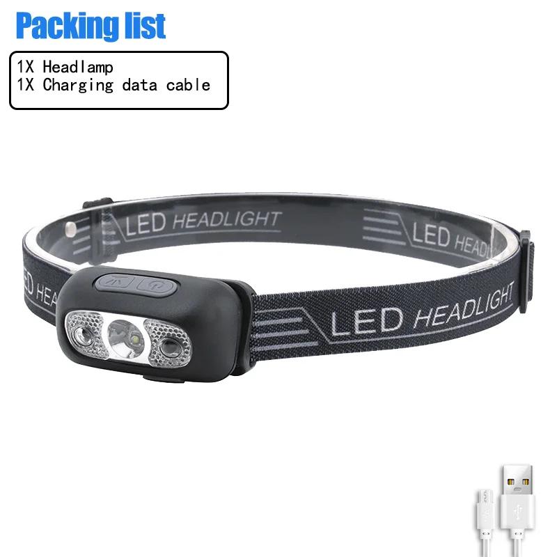 Mini LED Headlamp USB Rechargeable Headlight Wave Sensor Head Flashlight Outdoor Houshold Lamp for Camping Hiking Emergency Fish