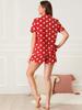 Allegra K Summer Polka Dot Pajama Short Sleeve Top and Size Small Women's Set, Shorts, Red, 1,