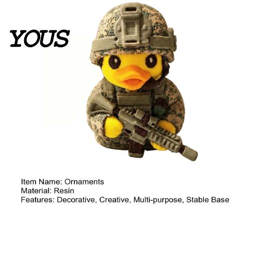 Cool Gaming Setup Props Tactical Yellow Duck Figurine, Resin Ornament with Camouflage Combat Durable Craft Gear, Soldier Statue for Home Office