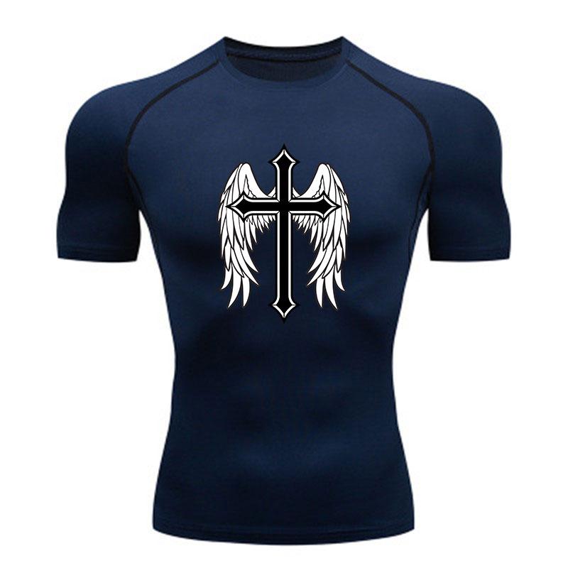 Men's Compression Athletic Workout T-Shirt, Gothic Cross Ang