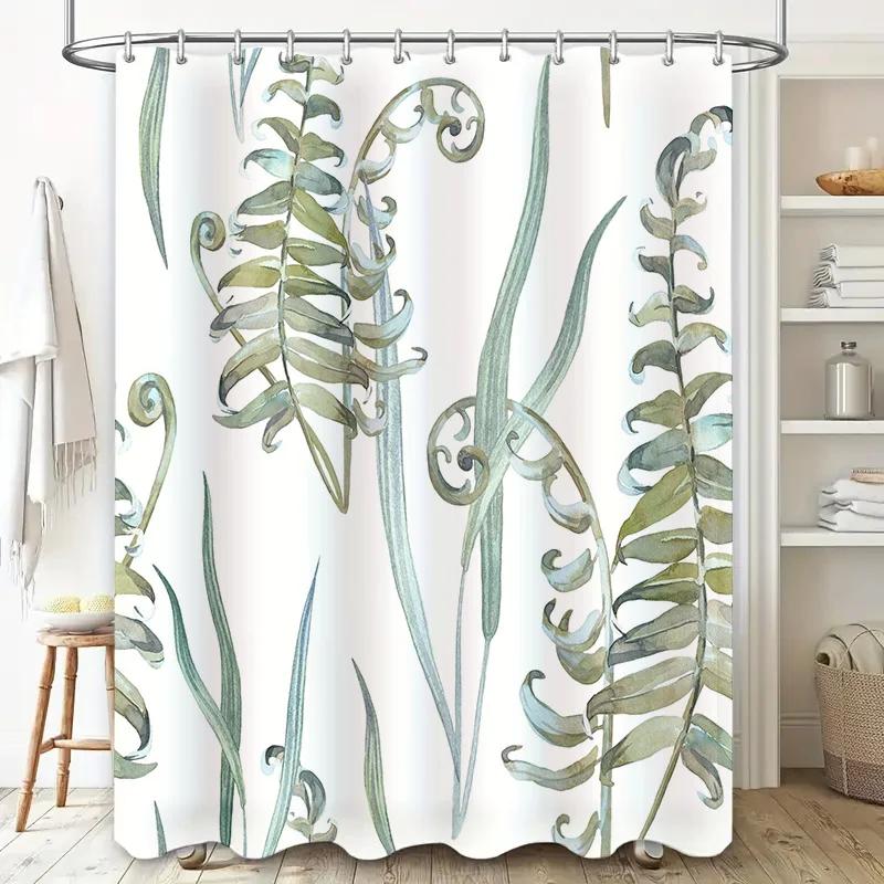 Green Foliage Shower Curtain Waterproof Home Decor Bathroom Accessories Leaf Print Bathtub Curtain