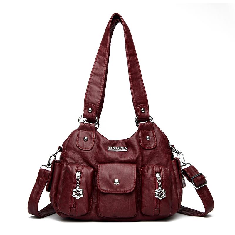 Solid Color Shoulder Bags For Women 2025 Fashion Soft Leather Casual Tote Bag Ladies Retro Messenger Crossbody Bag Commuting Sac
