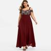 Plus Size Off-the-Shoulder Floral Lace Spaghetti Strap Chiffon Maxi Dress
