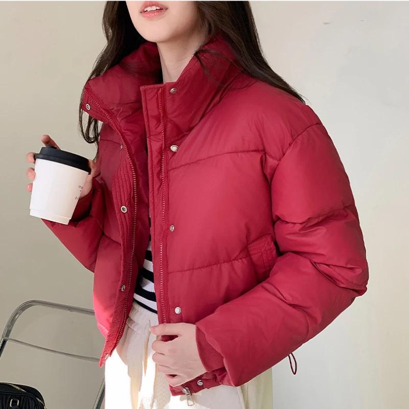 Winter Cropped Jacket Women Clothing Warm Short Puffer Jackets Lightweight Chic Stand Up Collar Student Cotton-padded Jacket