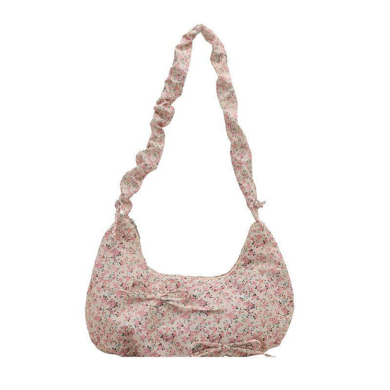 Beautiful, Fresh and High-value Bow, Floral Messenger Bag, Pleated Cloud, Single Shoulder, Underarm Bag, Casual, Light and Versatile.