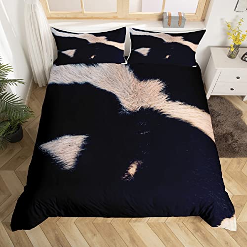 Cow Print Duvet Cover Set Full Size Abstract Cowhide Print Comforter Cover Black White Animal Print Bedding Set 3pcs for Boys
