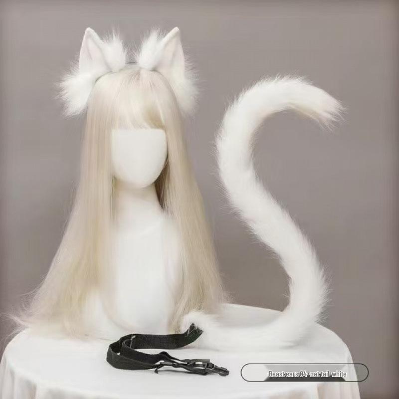 Plush Animal Ear and Tail Set - Cat Ears, Wolf Ears, and Tail Headband