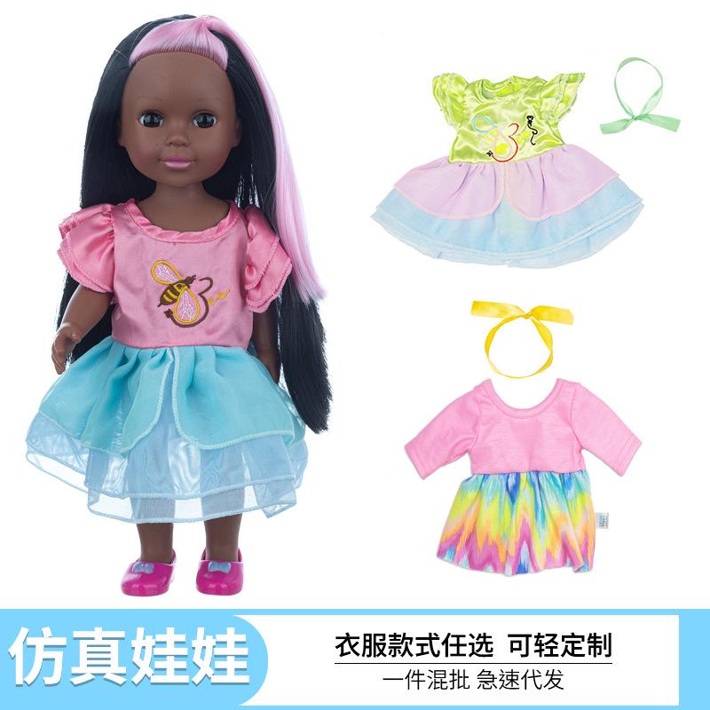 New 14 Inch Color Hair Black Baby American Girl Doll Children's Doll Dress Change Vinyl Doll Customization
