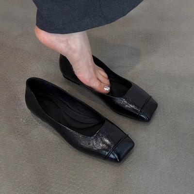 Retro Slimming Flat Shoes for Women Minimalist Square-toed Single Shoes On One Foot