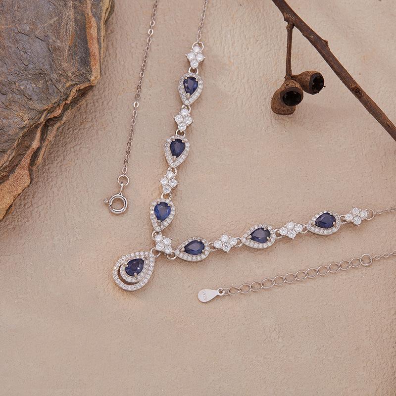 Natural Sapphire Chain Necklace S925 Silver Colored Jewelry Xiaohongshu Wechat Channels