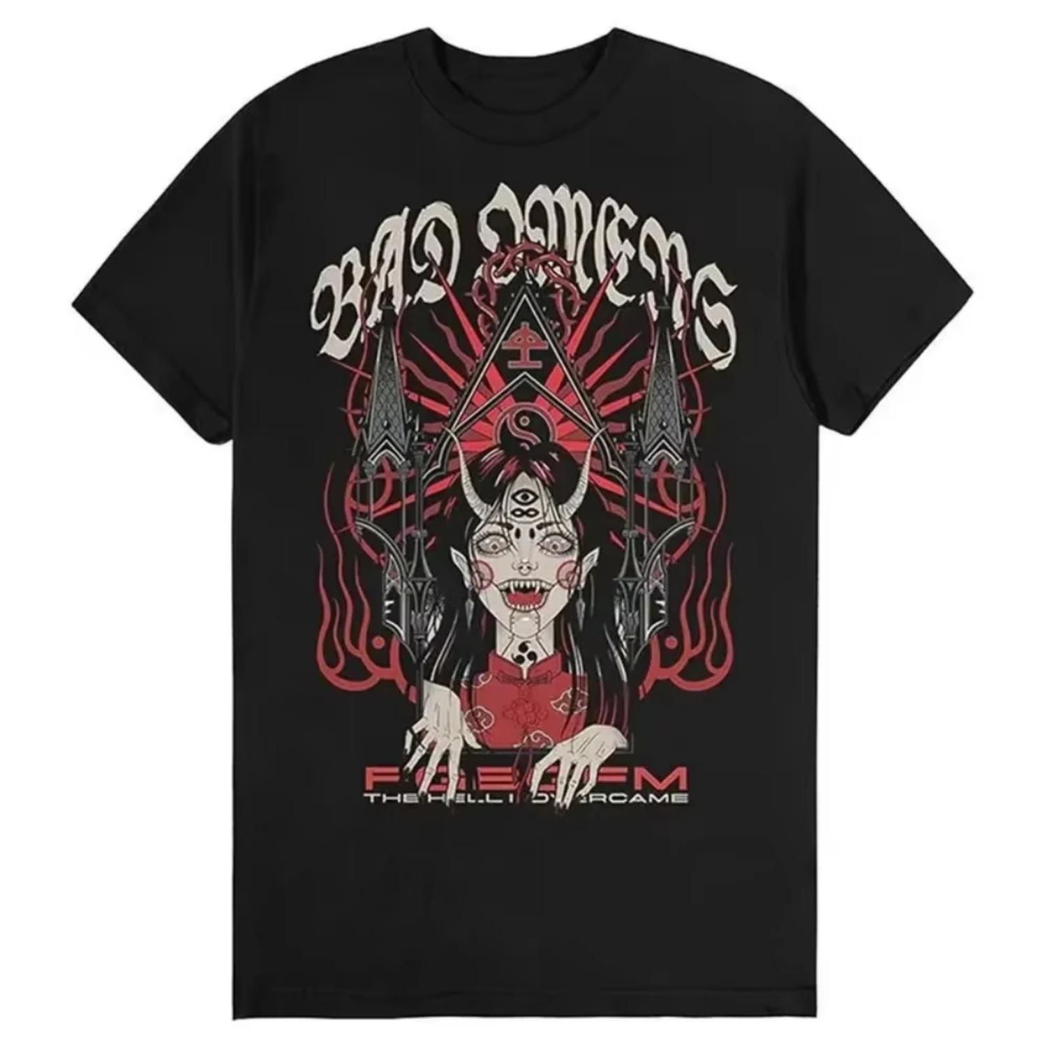 

Группа Bad Omens Металкор Рок Американский Ретро Повседневный Принт Мужская и Женская Хлопковая Футболка с Коротким Рукавом Летняя Футболка S чёрный