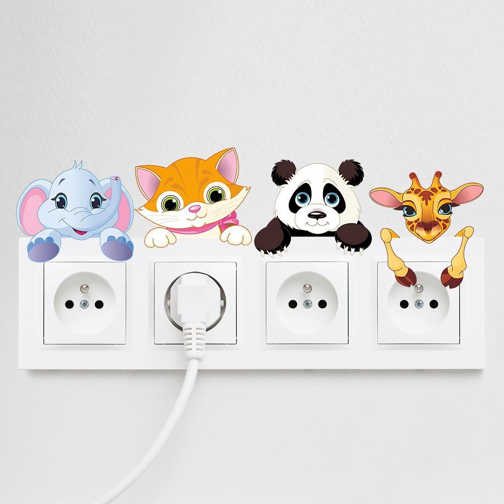 Lovely Animals Switch Stickers Home Decoration Elephant Cat Panda Giraffe Mural Art Kids Room Diy Decorative Pvc 3d Wall Decal