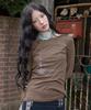 RuNaKi'Hu' Wxt086 Kaori Fingerhole Boat Neck Long Sleeve (Brown)