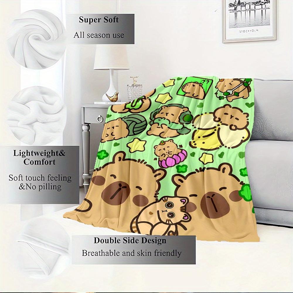 1pc Capybara,Cartoon Characters,Playful Scene Digital Print Flannel Blanket - Contemporary Style, Suitable for All Seasons, Perfect for Home