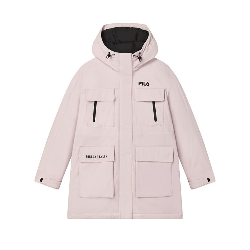 

FILA Original Warm Fashion Long Hooded Parka Down Jacket Women Outerwear Smoky-Purple Lotus-Pink F11W449911FPK XL