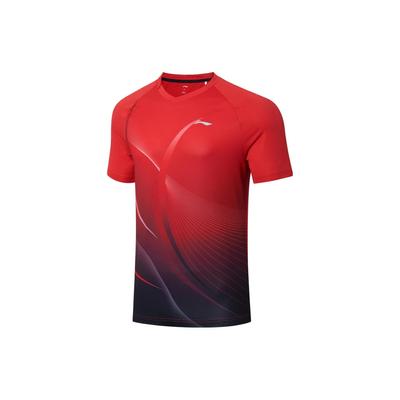 Li Ning Logotyp V-ringad Snabbtorkande Kortärmad T-shirt Unisex T-shirts Körsbärsblomsröd AAYT031-6