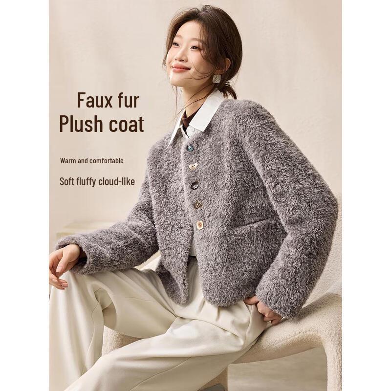 

MOHANYIMEI French Style Plush Faux Fur Short Winter Coat M