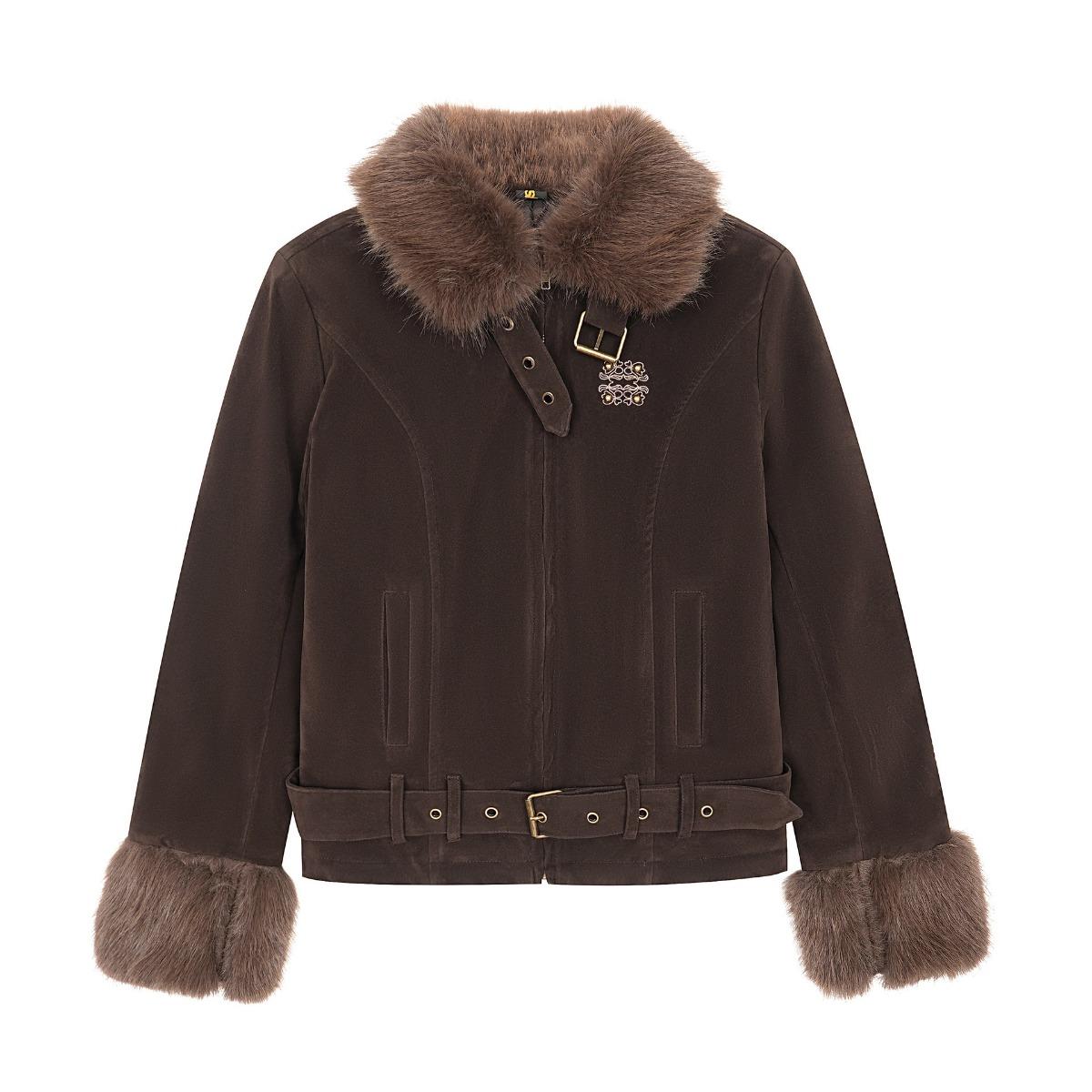 

Vintage Fleece Fur Collar Cropped Jacket L