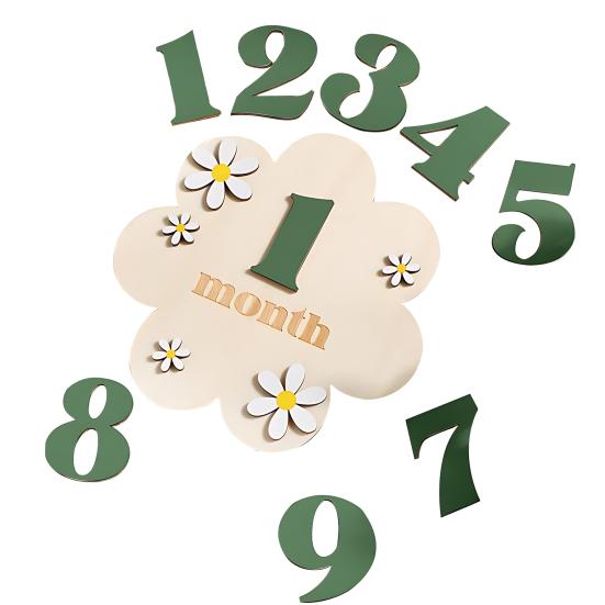 Baby Monats Meilenstein Karte Schild Holzblumenbrett mit 10 austauschbaren Zahlen für Neugeborenen Wachstums-Tracker Foto Requisite Babyparty Kinderzimmer Dekor