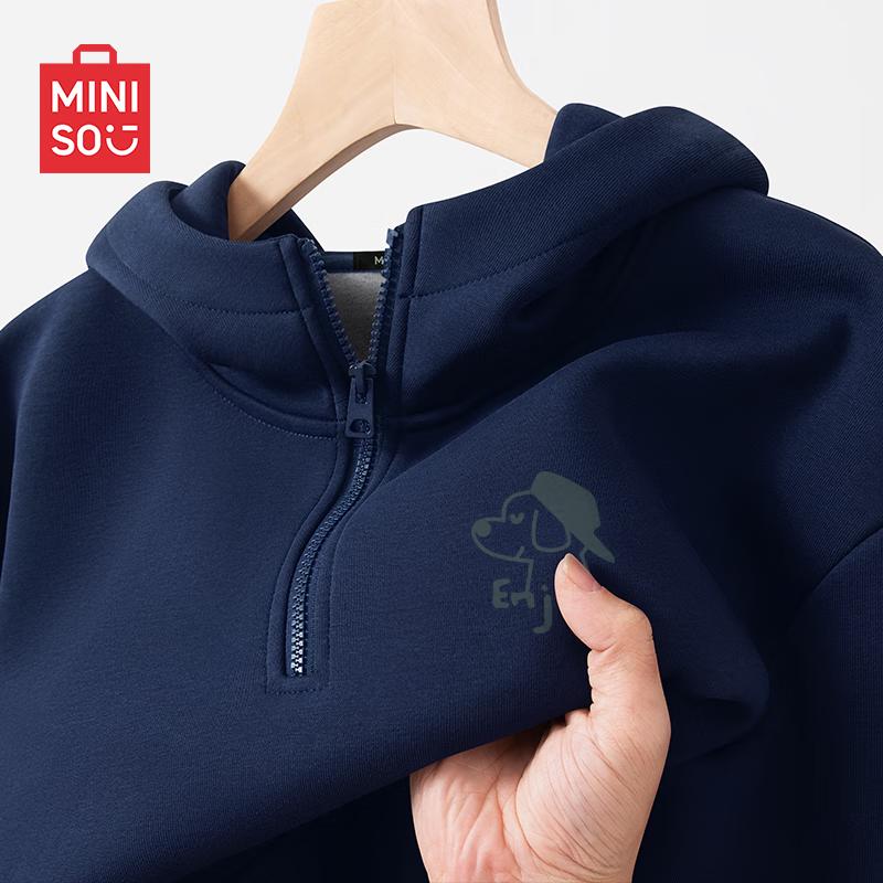 MINISO Men s Autumn/Winter Half-Zip Fleece Hoodie L