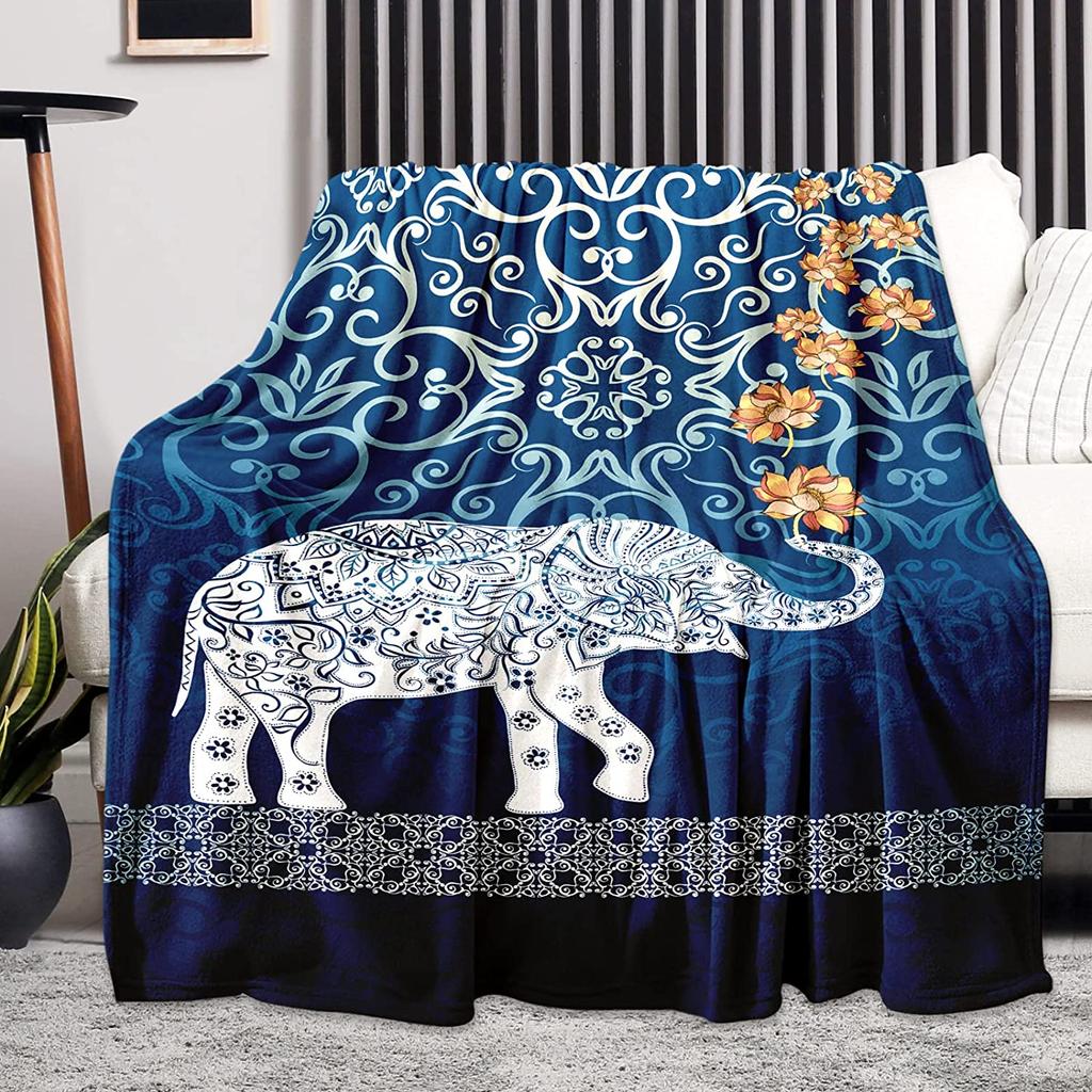 Ethnic Elephant Tribal Stylized Ornament Soft Throw Blanket Lightweight Flannel Blanket for Couch Bed Sofa Travelling Camping for Kids Adults