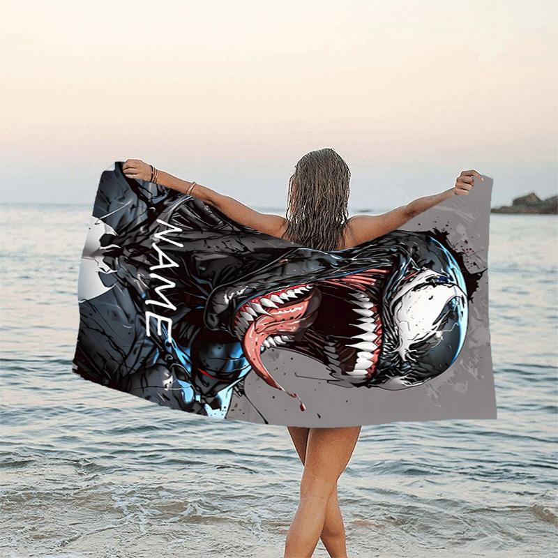 1pc Venom4 Beach Towel with Custom Name, Beach/Swimming/Bath/Picnic/Camping Towel, Suitable for Seaside Beaches