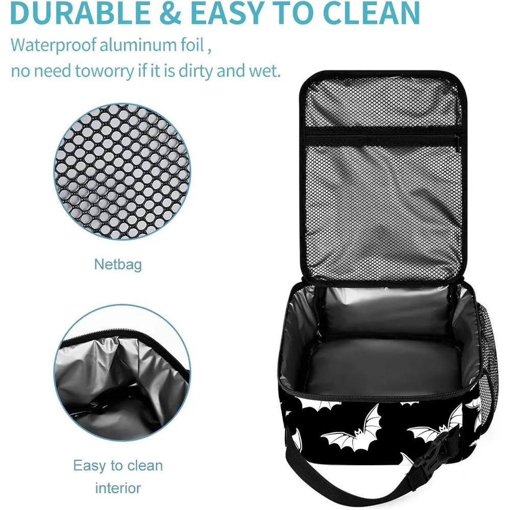 Lunch Bag Halloween Bats Lunch Box, Reusable Lunch Tote for Office Work School Picnic Beach, Leakproof Bag for Men Women