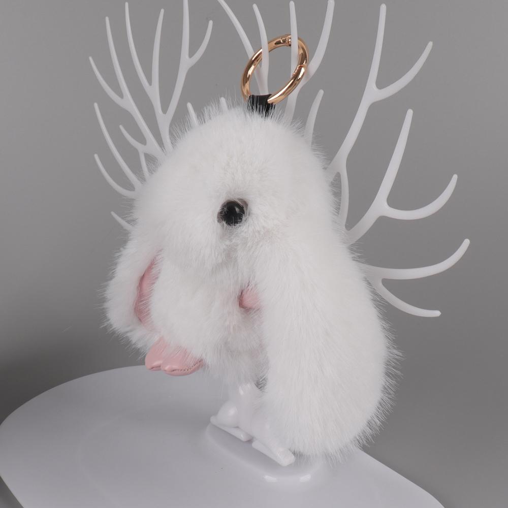 Big-eared rabbit imitation mink plush cute little rabbit pendant schoolbag doll car keychain bag jade rabbit pendant белый