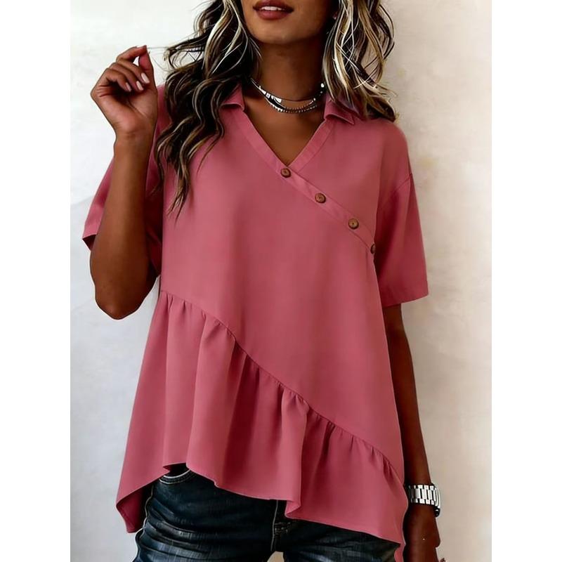 QICED Bluse e Camicie Casual da Donna alla Moda con Scollo a V e Maniche Corte