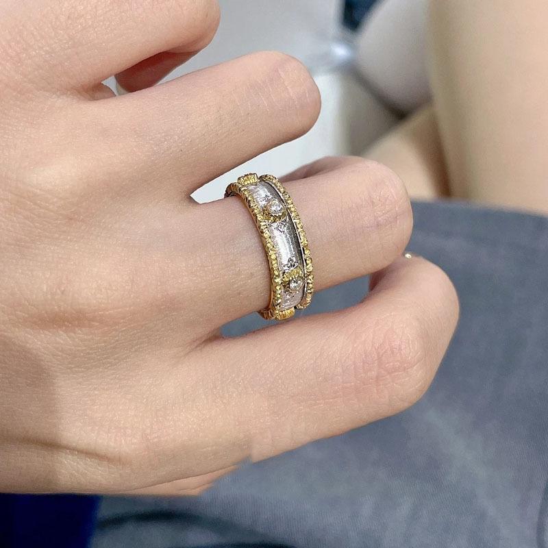 Vintage And Elegant Color Blocked Inlay Diamond Brushed Ring Fashion And Luxurious Exquisite High-End Rings Jewelry Gift