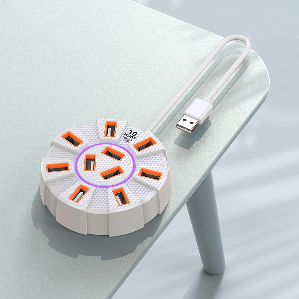 1.2m 10 Ports HUB 7 Colors RGB Backlight USB2.0 Cable Splitter 1 in 10 out Mouse Keyobard Printer Extend Adapter Dock
