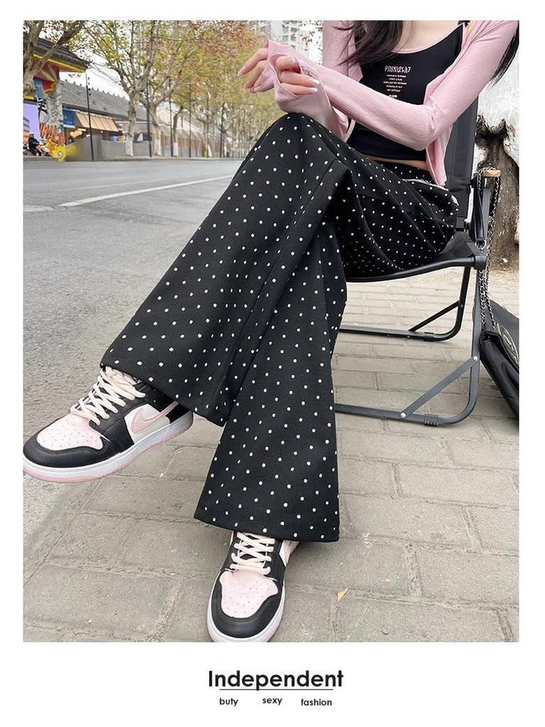 Women's High-Waist Polka Dot Lace Patchwork Wide-Leg Pants - Spring 2025 Collection