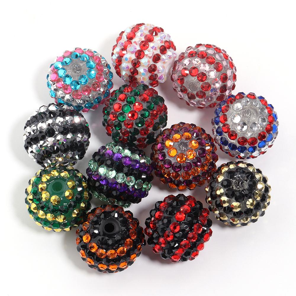 5Pcs 20mm Resin Rhinestone Ball Two-tone Striped Fashion Beads For Pen Bracelet Jewelry Making Beaded Decoration DIY Accessory 20mm