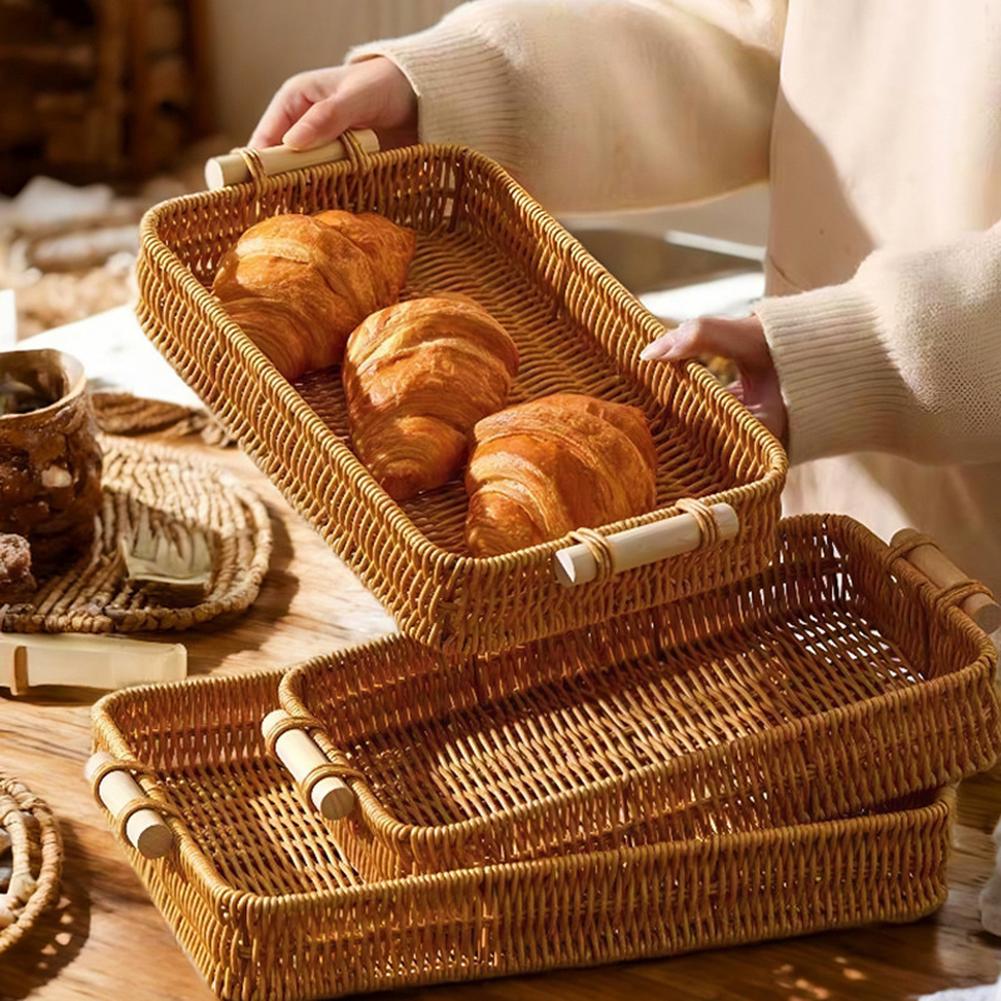 Breakfast Serving Natural Rattan Serving Tray Stylish Rattan Serving Tray Serving Tray Hand-woven Tray Two Handles