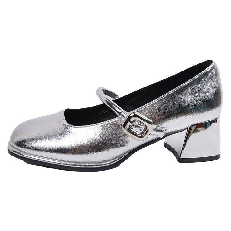 

Medium heel Mary Jane shoes 2024 spring new French princess silver thick heel waterproof table single shoes women s small silver shoes 40 срібний