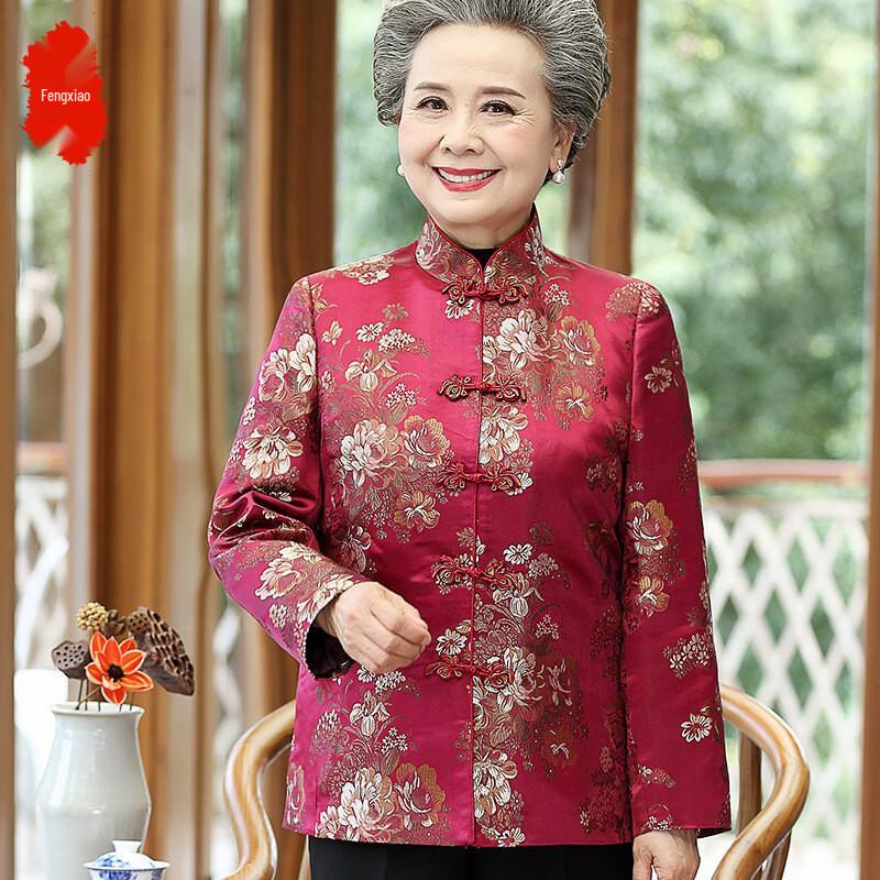 LangSha Elderly Women's Floral Padded Tang Suit Jacket
