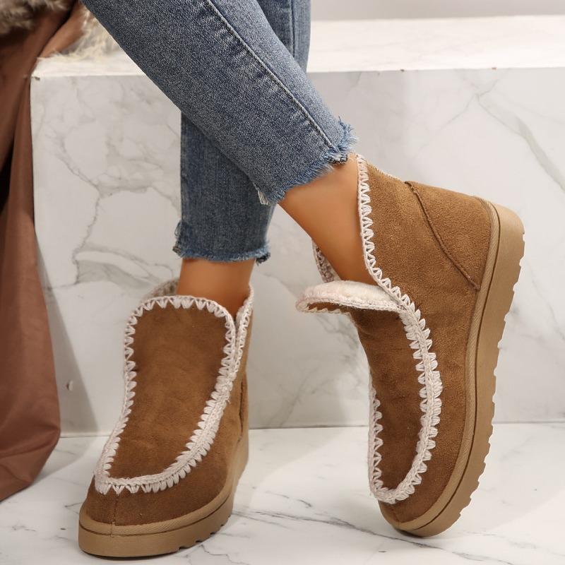 Téli meleg lapos talpú európai és amerikai határokon átnyúló hócsizma, új nagy méretű külkereskedelmi bársonnyal bélelt vastagított szárú pamutcipő nőknek