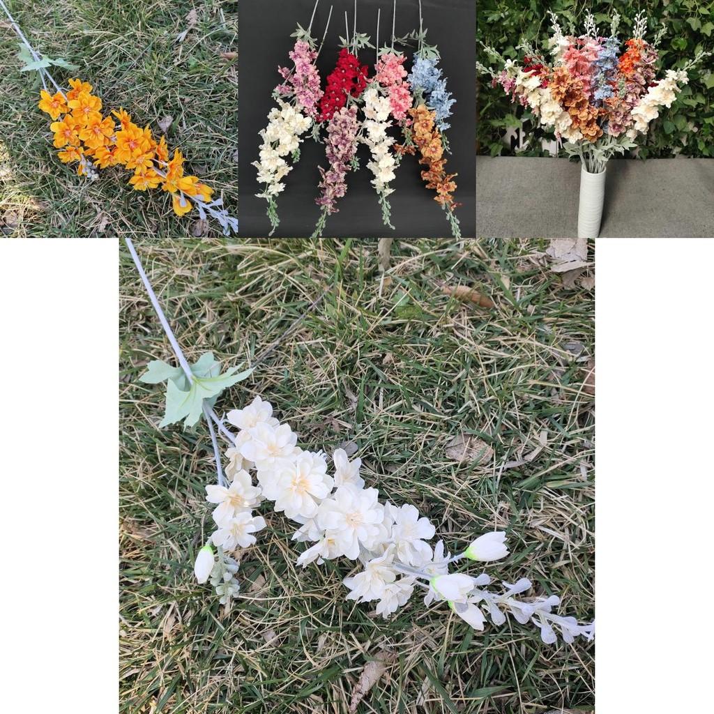 Artificial Larkspur Flocked Stems Double Fork Design Wedding Floral Decor Home Centerpiece Arrangements