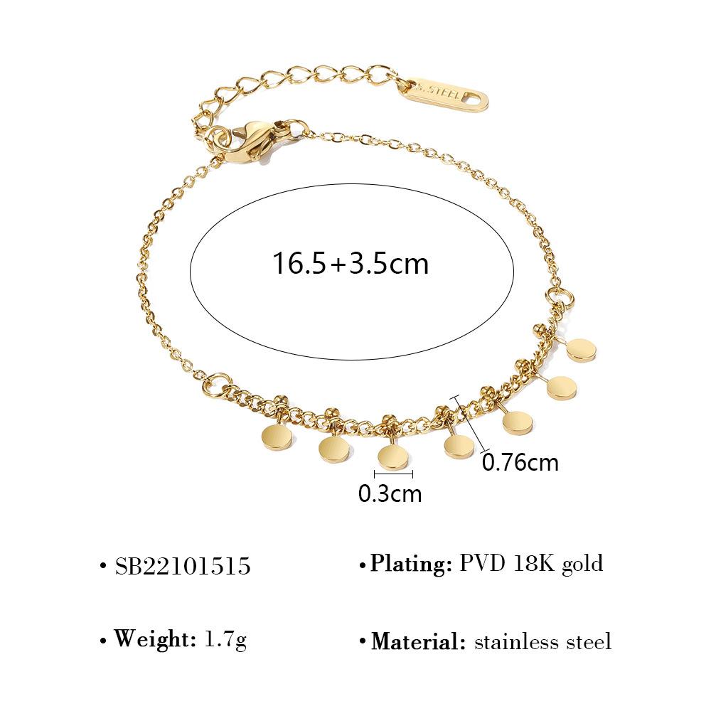 18K Gold Plated CZ Layered Bracelet Set for Women Stainless Steel Pearl Moon Hammered Coin Bangle Daily Gift Custom