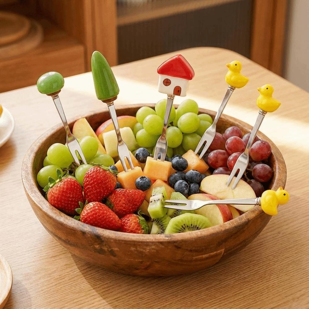 6Pcs Creative Stainless Steel Cake Fork Reusable Cute Fruit Forks Coffee Stirring