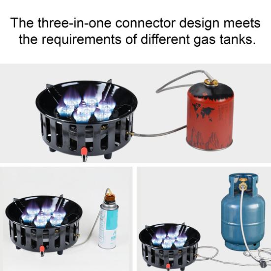 Propanbrenner Winddicht Outdoor Gasherd 72000 BTU Hohe Leistung Tragbarer Campingkocher mit 3 Adaptern Tragetasche 1,5M
