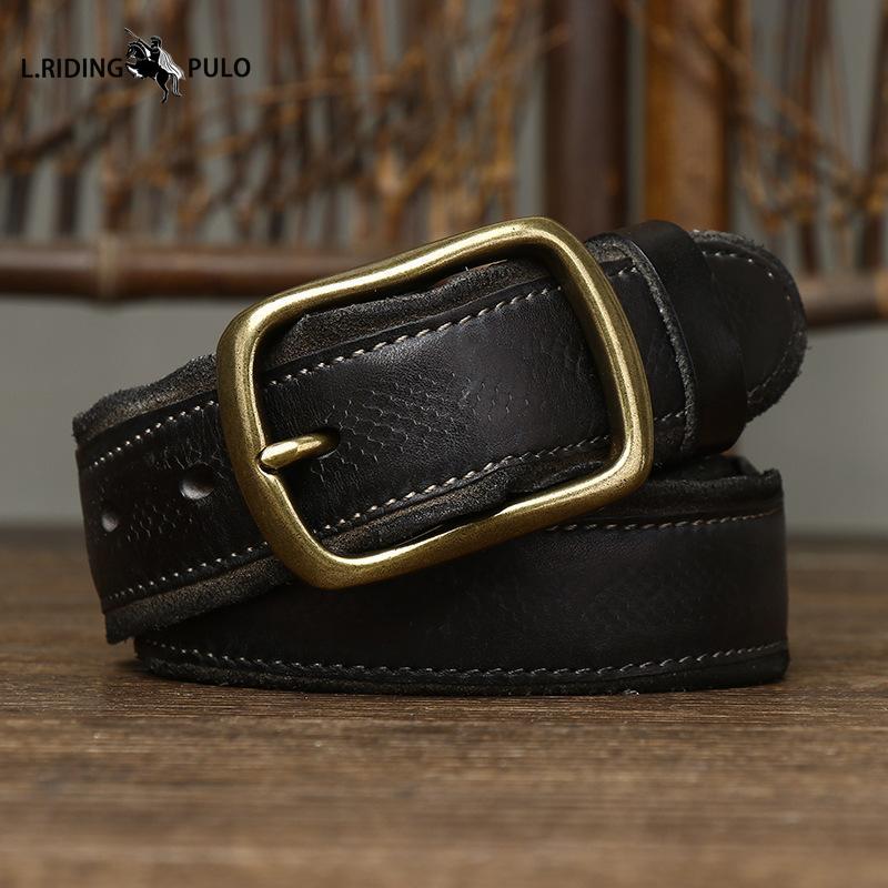 Pasek męski retro modny unikalny wzór węża z piórkową krawędzią ze skóry ze sprzączką z pierwszej warstwy skóry bydlęcej do jeansów