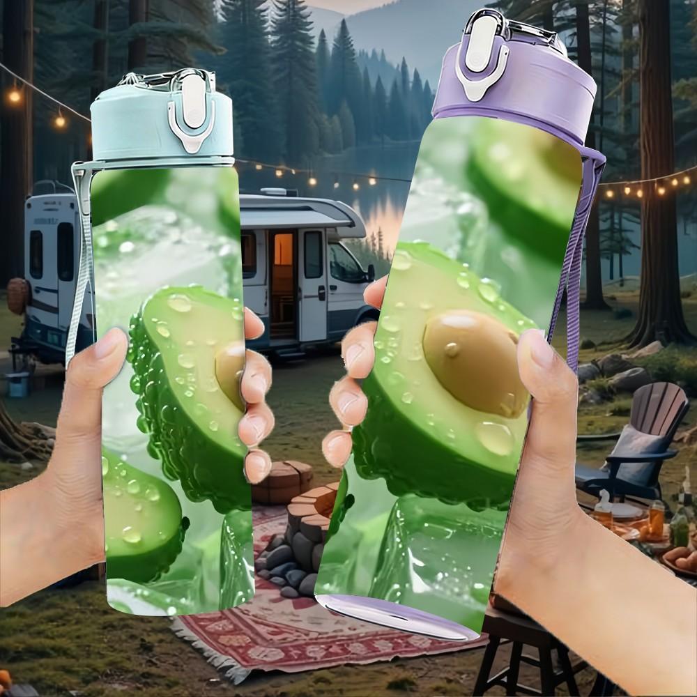 1PC Fresh Sliced Avocado Fruit Print 750ml Color Plastic Sports Water Bottle Leakproof Flip Straw Lid Suitable for Sports Office Home Use